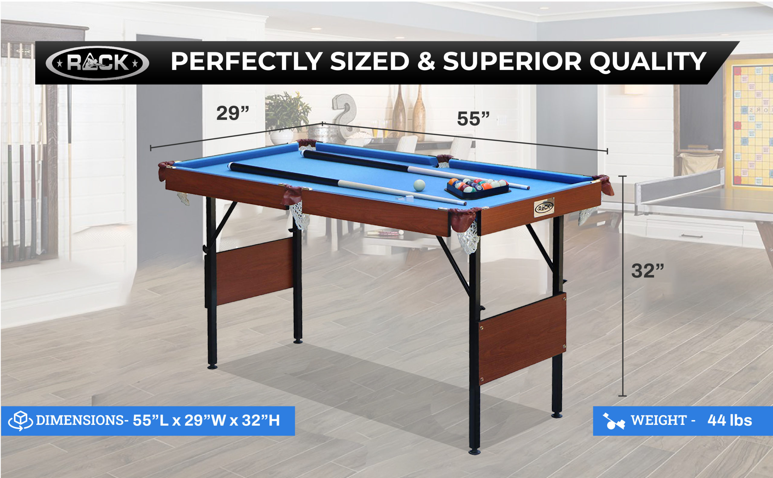 RACK Crux 55 in Folding Billiard/Pool Table (Blue) | RACK Pool Tables