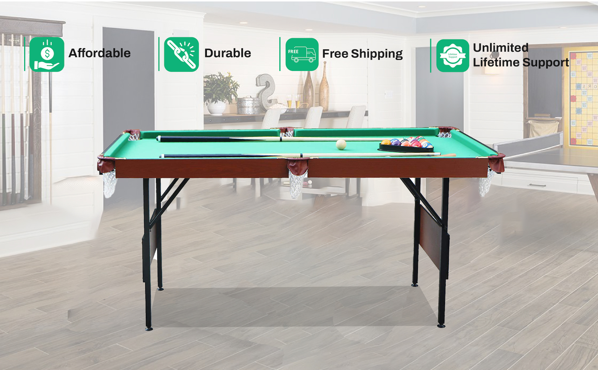 RACK Crux 55 in Folding Billiard/Pool Table (Green) | RACK Pool Tables