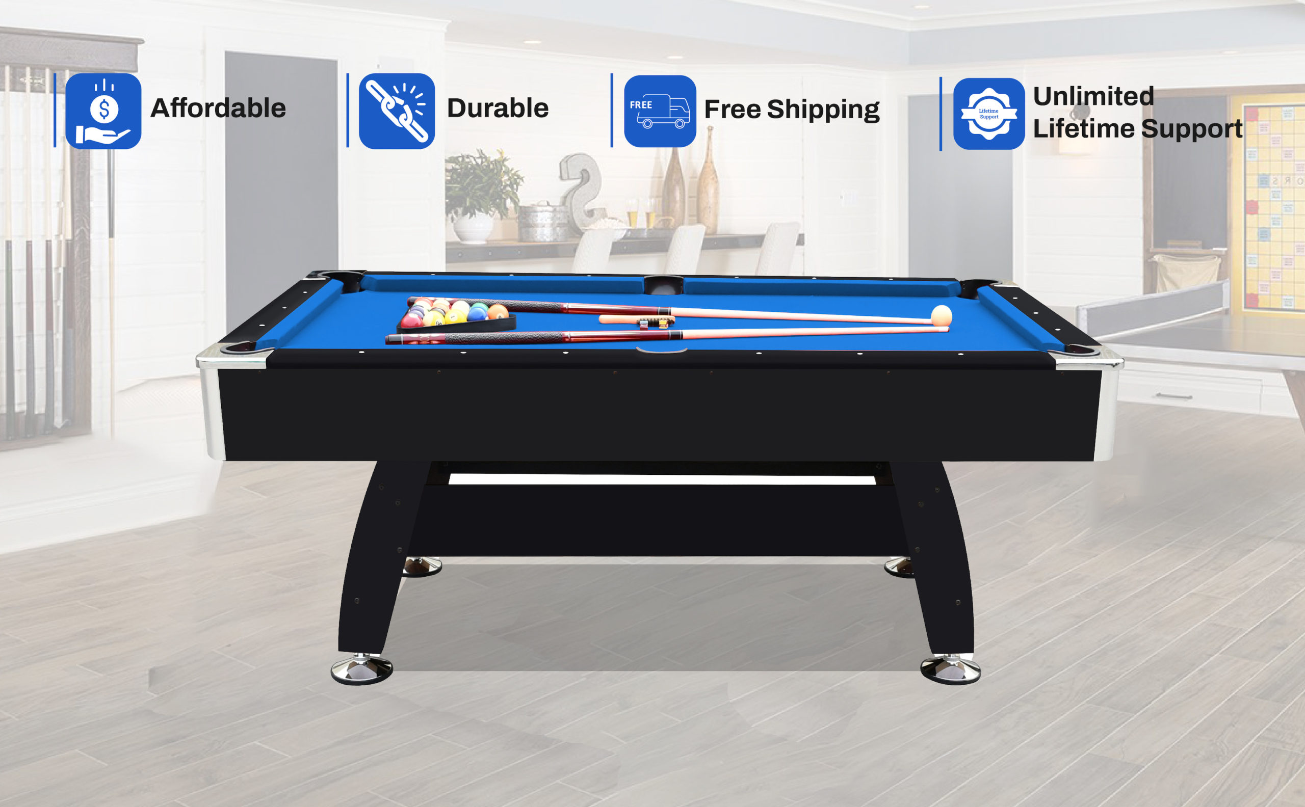 RACK Draco 7-Foot Tournament Billiard/Pool Table (Blue Felt with Black ...